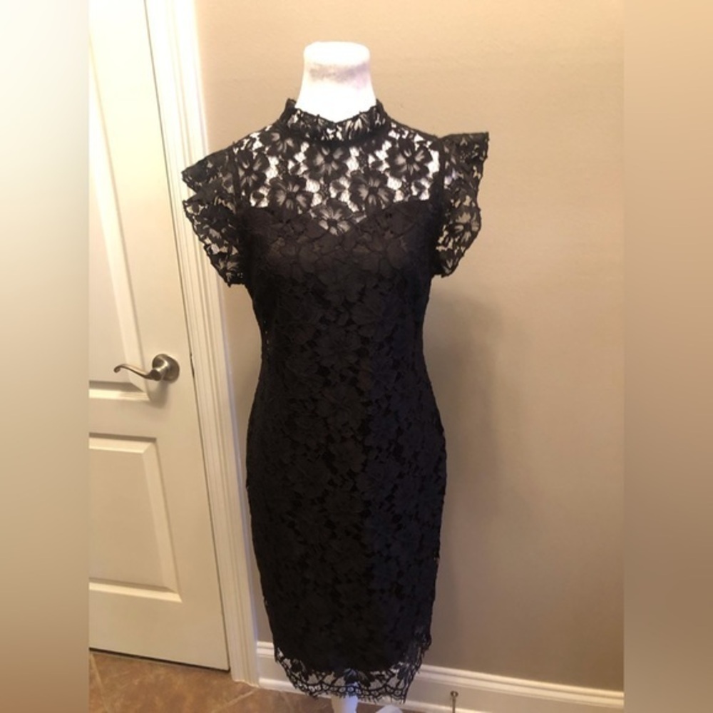 Vintage EnFocus Studio Black Lace Sheath Dress Size 8